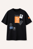 NAVY BLUE "DO YOUR JOBS" PRINT DROP SHOULDER T-SHIRT FOR MEN