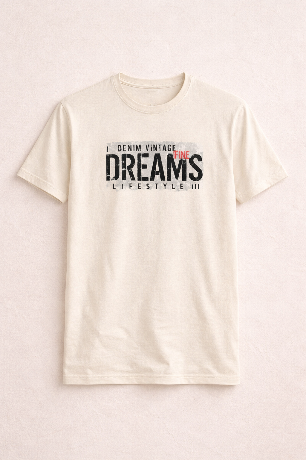 Cream "Dreams" Print T-Shirt For Men
