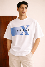 WHITE "X GUITAR" PRINT T-SHIRT FOR MEN
