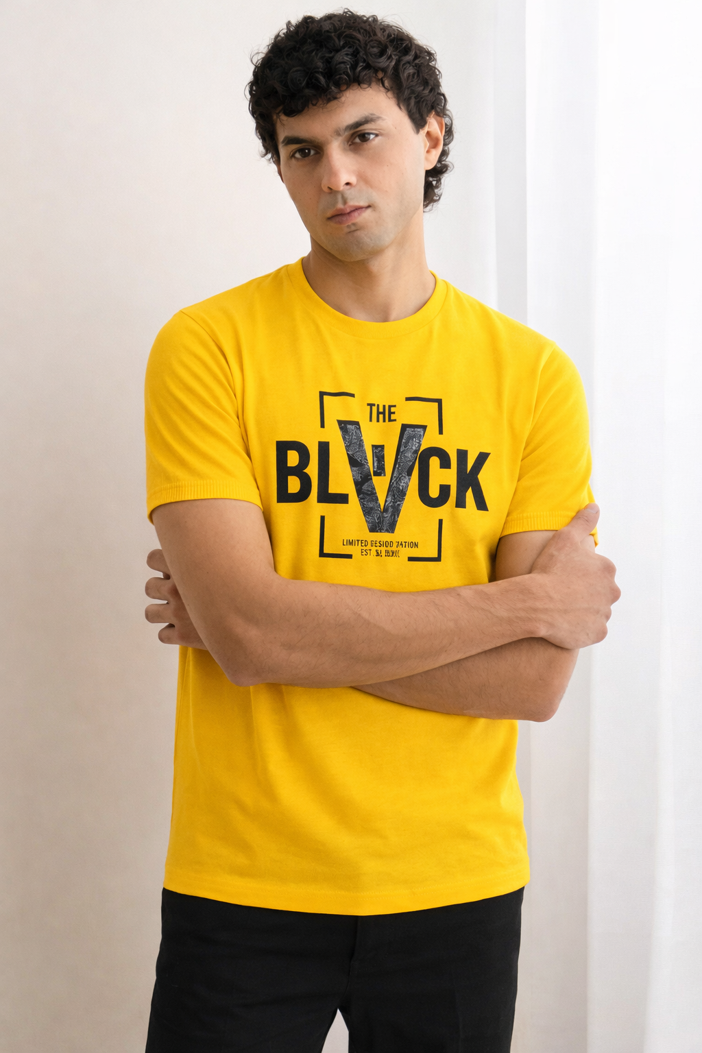 YELLOW "BLACK" PRINT T-SHIRT FOR MEN Main image