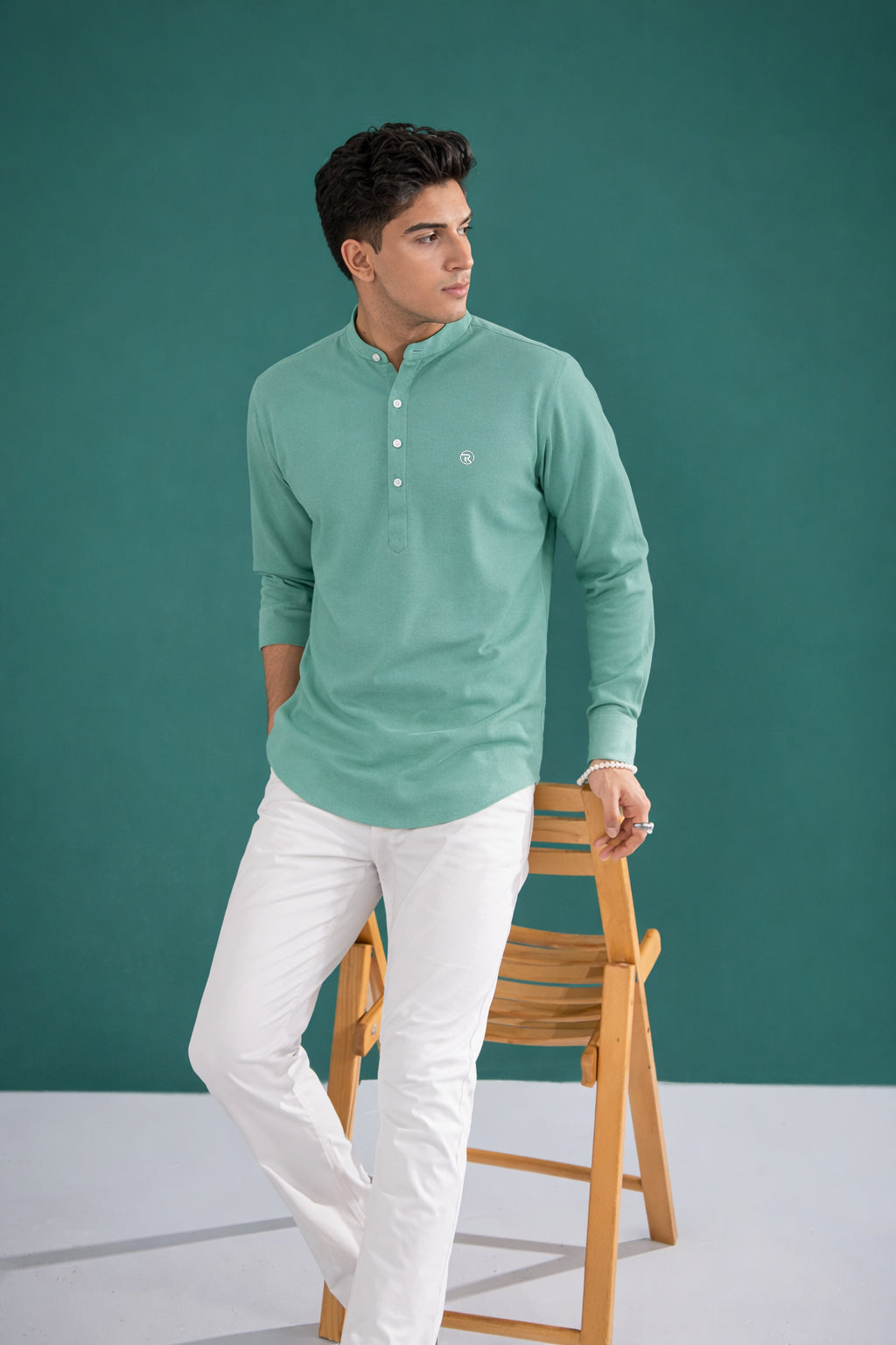 SEA GREEN KURTI STYLE - PREMIUM QUALITY CASUAL SHIRT FOR MEN Main image
