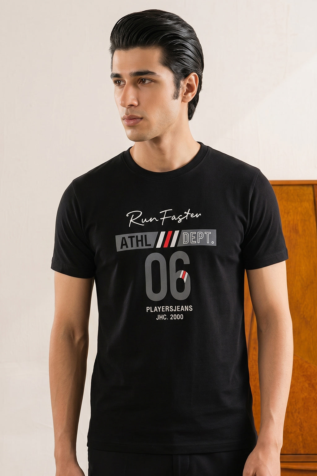 BLACK "06" PRINT T-SHIRT FOR MEN