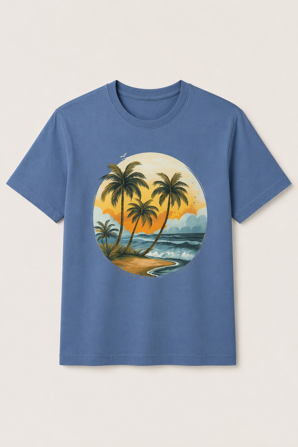BLUE "BEACH TREES" PRINT T-SHIRT FOR MEN