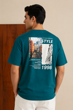 Teal Blue "New Style" Print T-Shirt For Men