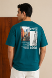Teal Blue "New Style" Print T-Shirt For Men