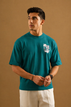Teal Blue "Nature" Print T-Shirt For Men