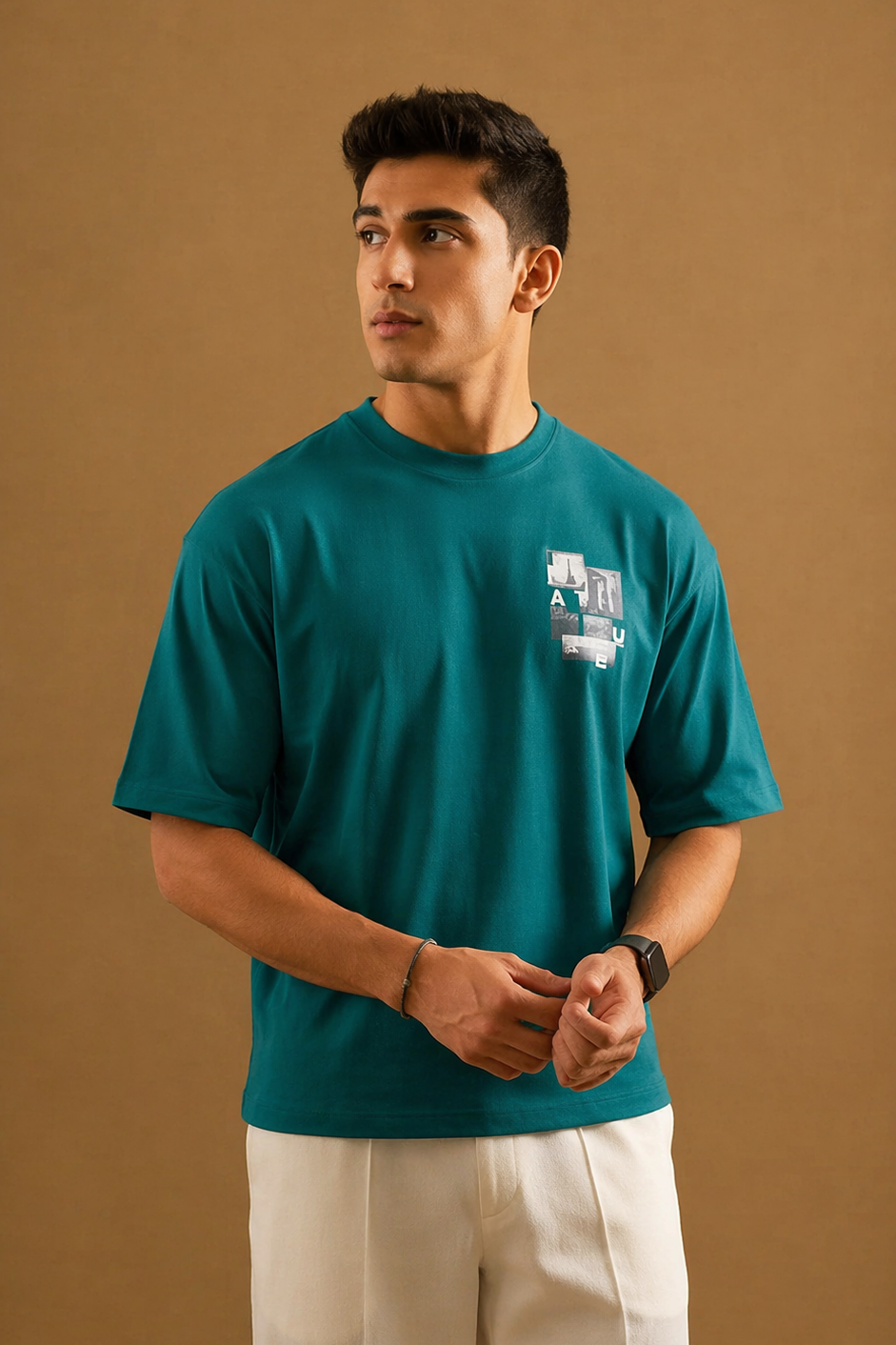 Teal Blue "Nature" Print T-Shirt For Men
