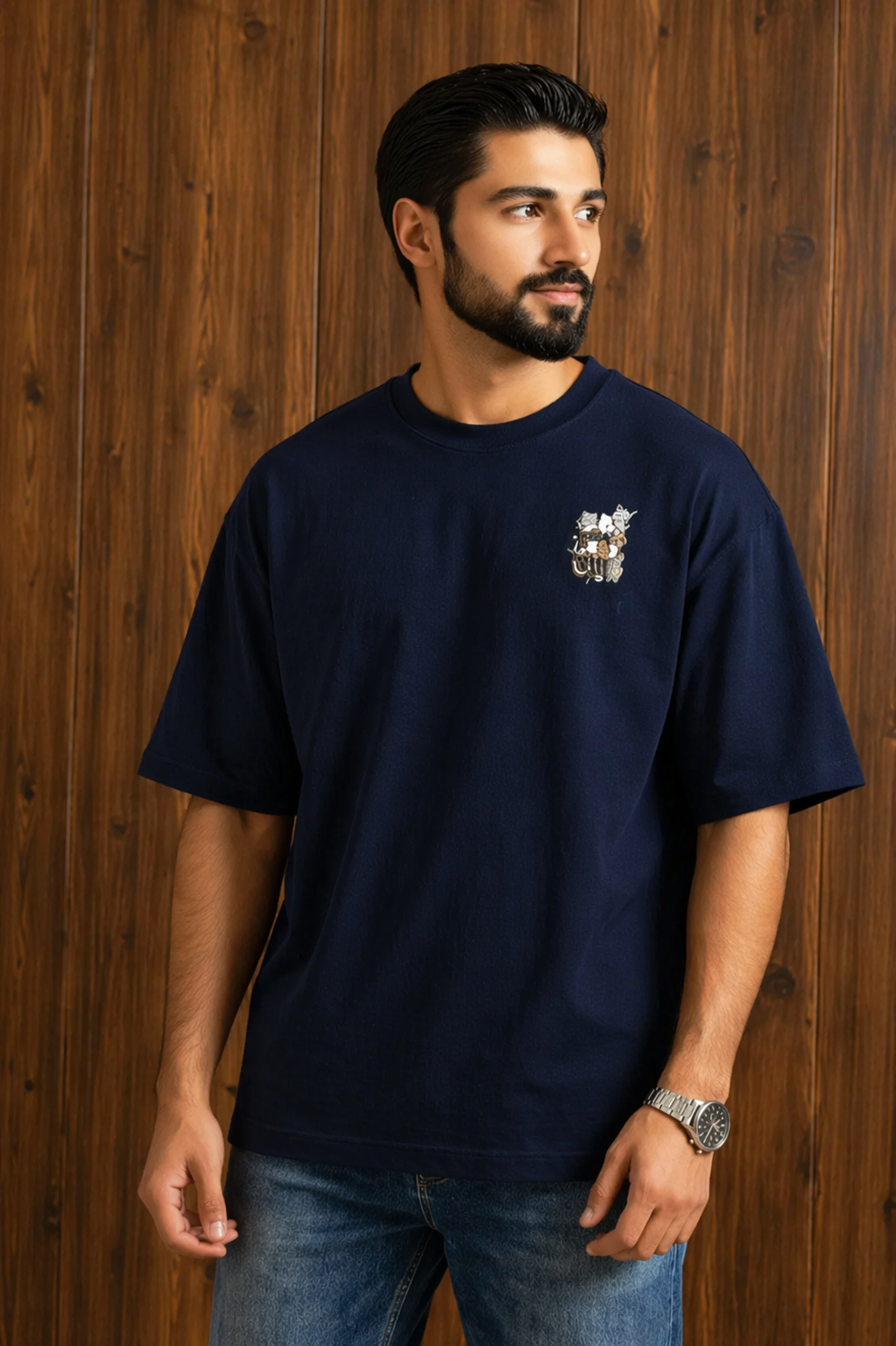 Navy Blue "Sad But True" Print T-Shirt For Men