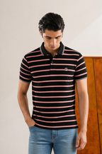 Black With Brown & White Stripes Polo For Men