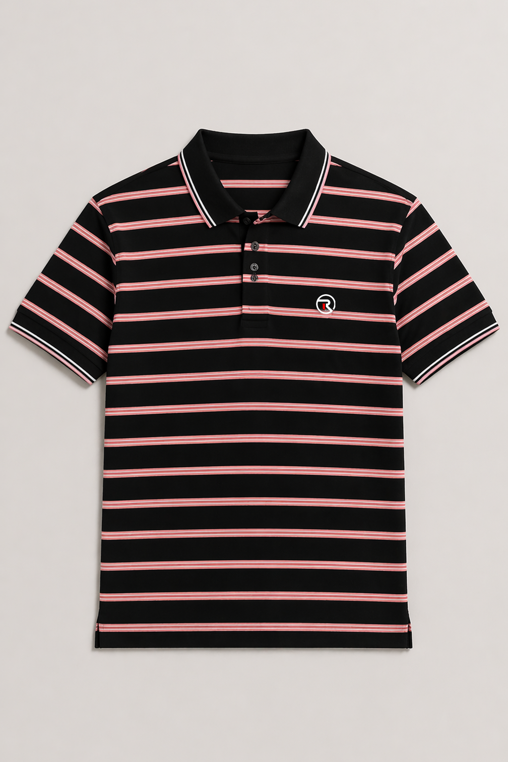 Black With Brown & White Stripes Polo For Men