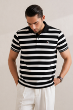 Cream With Navy Blue Stripes Polo For Men