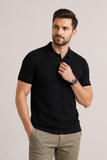 PLAIN BLACK RIBBED FABRIC POLO FOR MEN