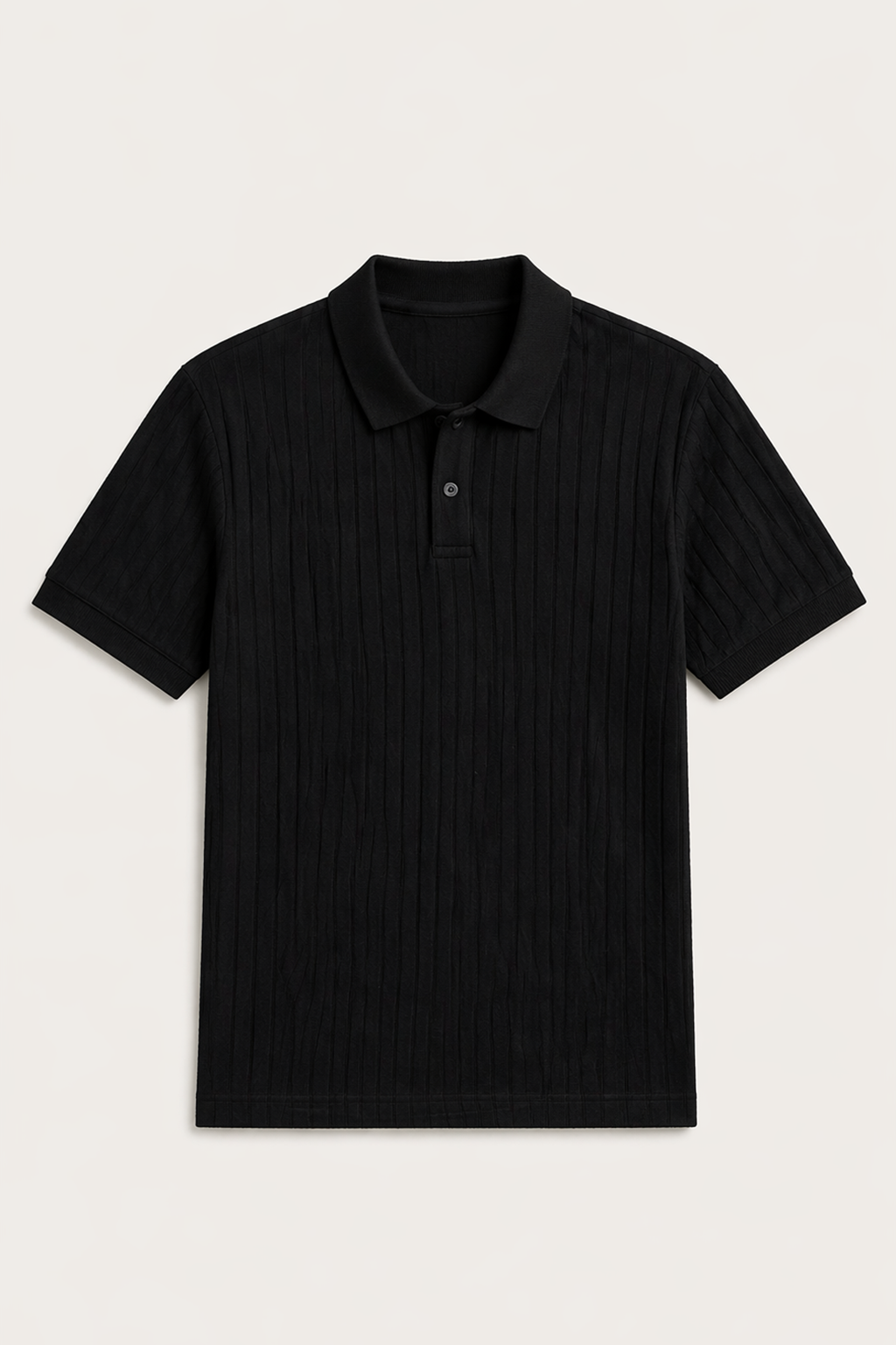 PLAIN BLACK RIBBED FABRIC POLO FOR MEN