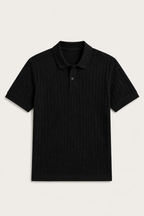 PLAIN BLACK RIBBED FABRIC POLO FOR MEN