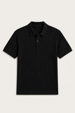 PLAIN BLACK RIBBED FABRIC POLO FOR MEN