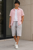 WHITE WITH GREY SMALL STRIPES 3 QUARTER SHORTS FOR MENS