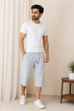 WHITE WITH GREY BIG STRIPES 3 QUARTER SHORTS FOR MENS