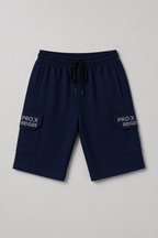 Navy Blue Roger Print 3 Quarter Shorts For Mens