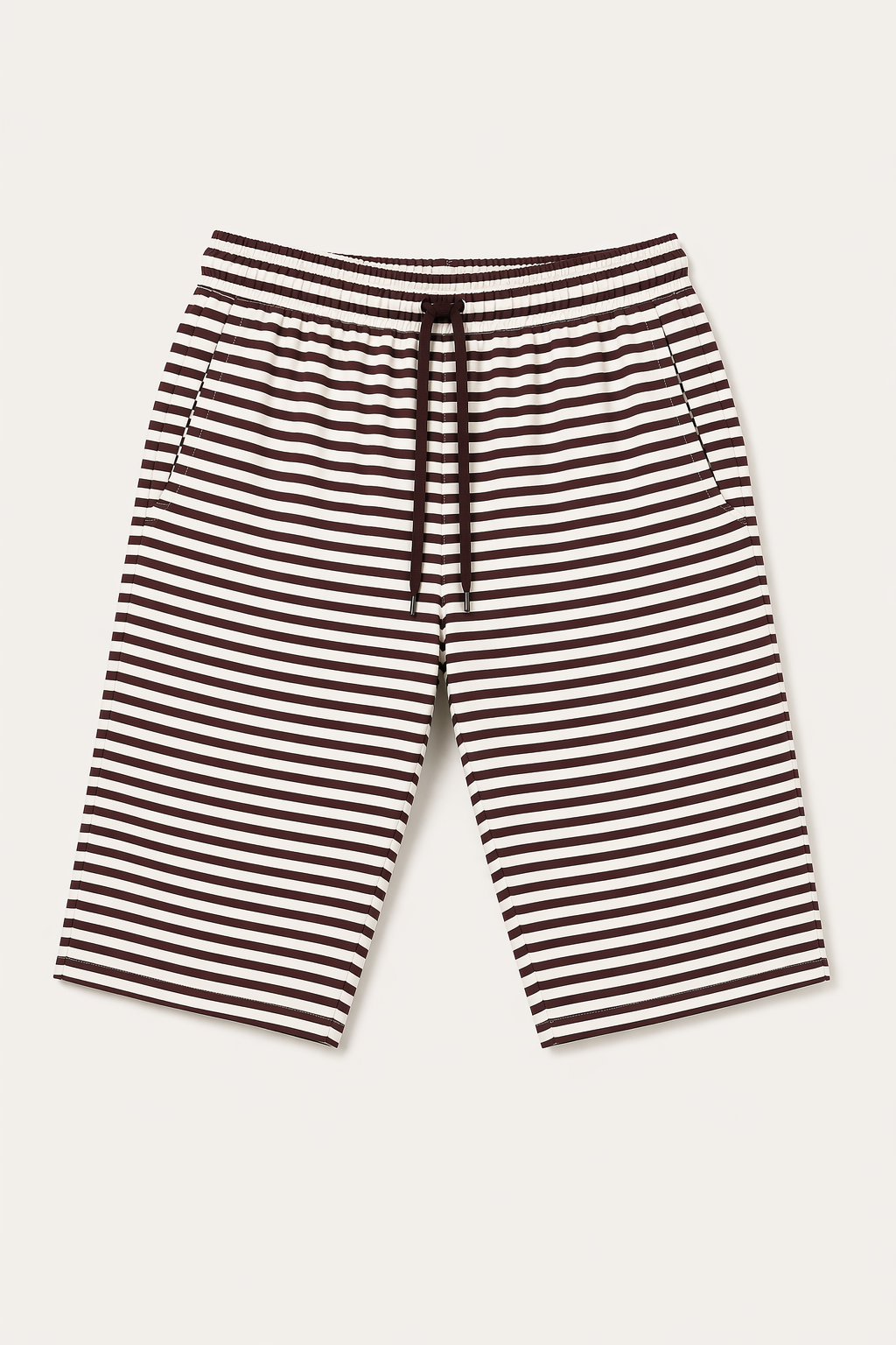 WHITE WITH BROWN SMALL STRIPES 3 QUARTER  SHORTS FOR MENS