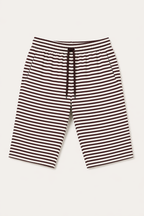 WHITE WITH BROWN SMALL STRIPES 3 QUARTER  SHORTS FOR MENS