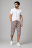 WHITE WITH BROWN SMALL STRIPES 3 QUARTER  SHORTS FOR MENS