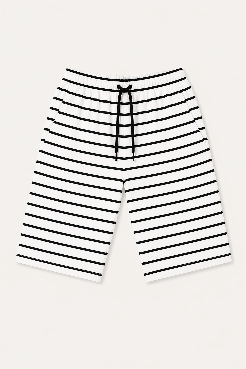 WHITE WITH BLACK BIG STRIPES 3 QUARTER SHORTS FOR MENS