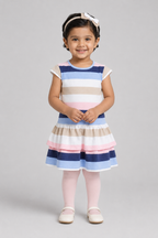 Pink & Grey Stripes With Hair Band Frock For Girls