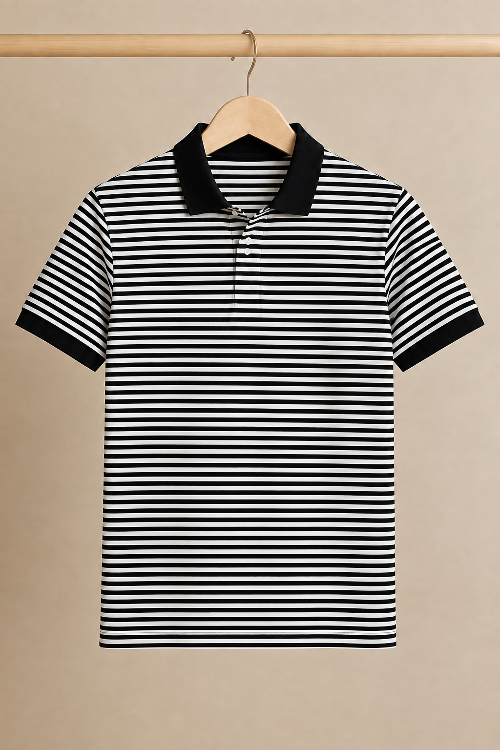 White With Black Small Striper Polo For Mens