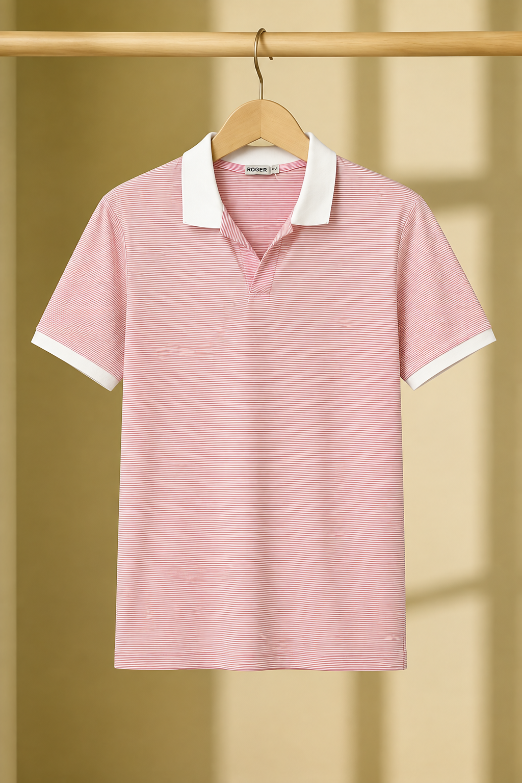 white with coral pink Striper Polo For Men