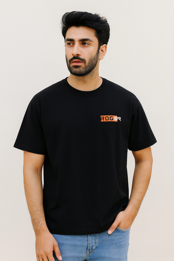 BLACK "ROGER" PRINT T-SHIRT FOR MEN