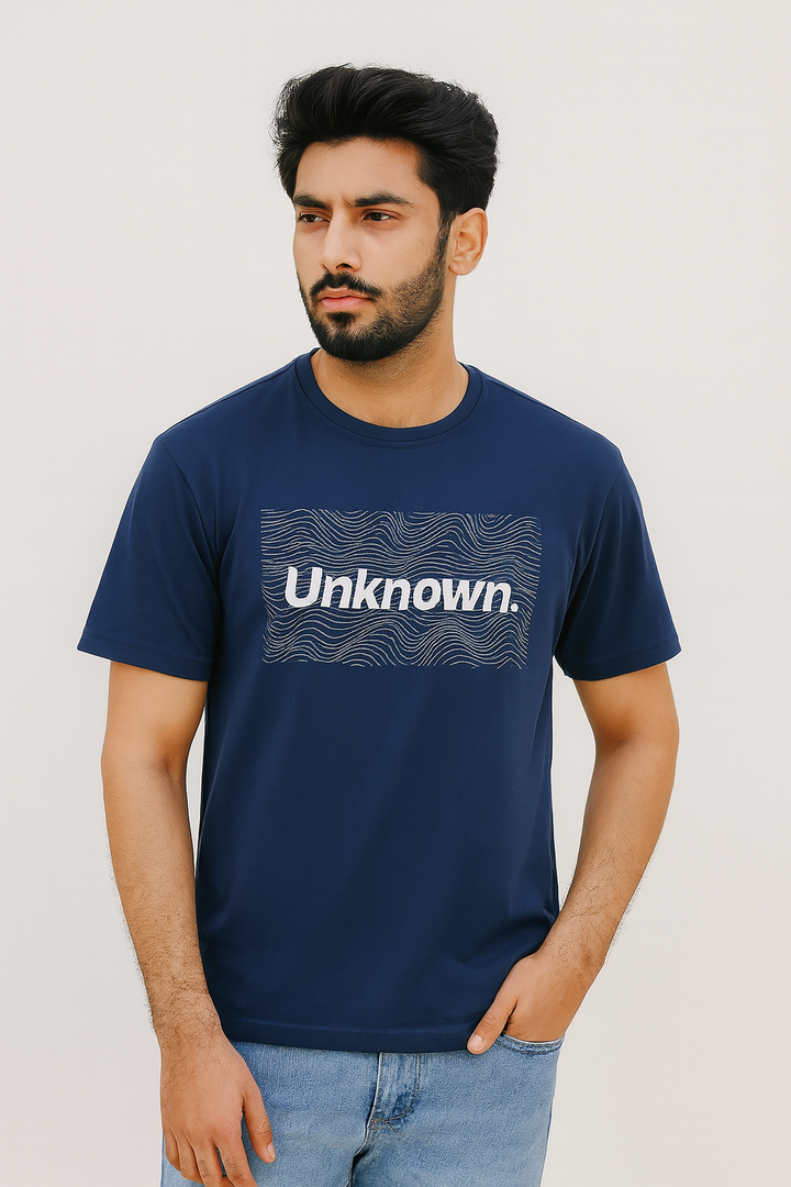 NAVY BLUE "UNKNOWN" PRINT T-SHIRT FOR MEN