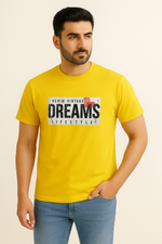 Load image into Gallery viewer, YELLOW &quot;DREAMS&quot; PRINT T-SHIRT FOR MEN
