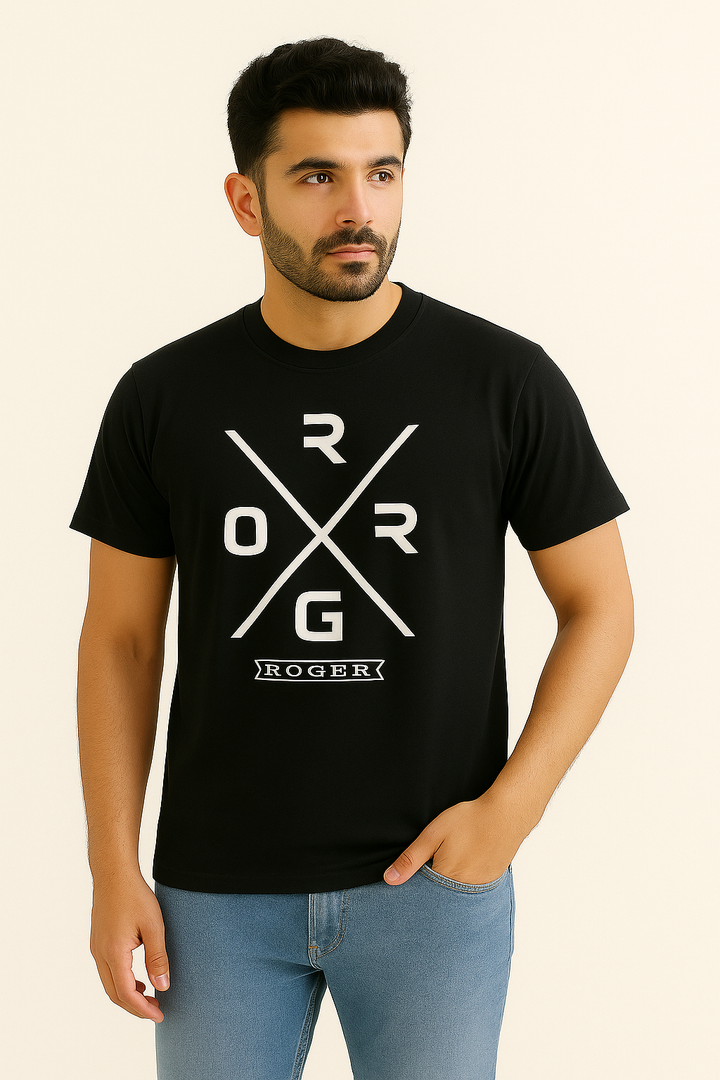 BLACK "ROGER" PRINT T-SHIRT FOR MEN