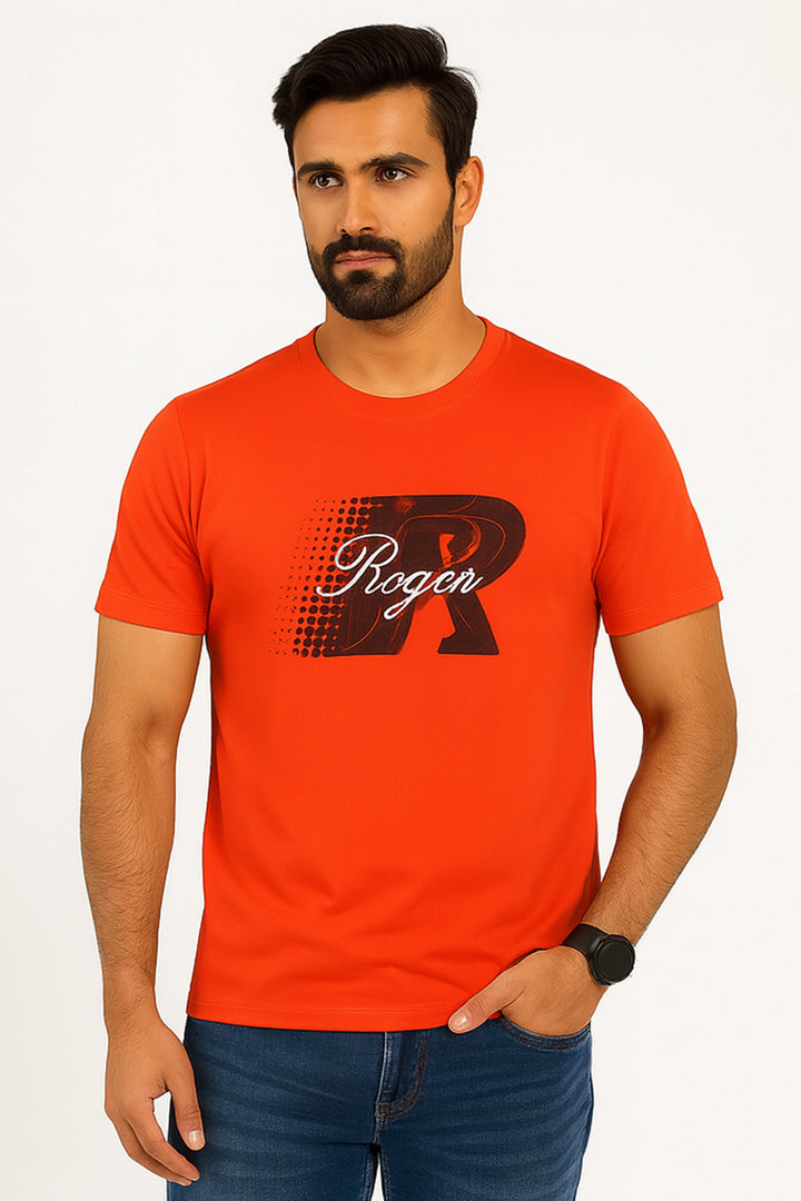 ORANGE "ROGER" PRINT T-SHIRT FOR MEN