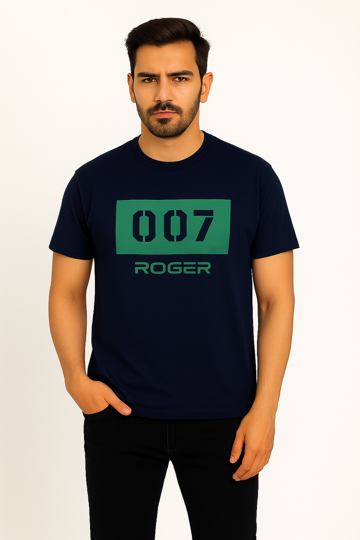 NAVY BLUE "007" PRINT T-SHIRT FOR MEN