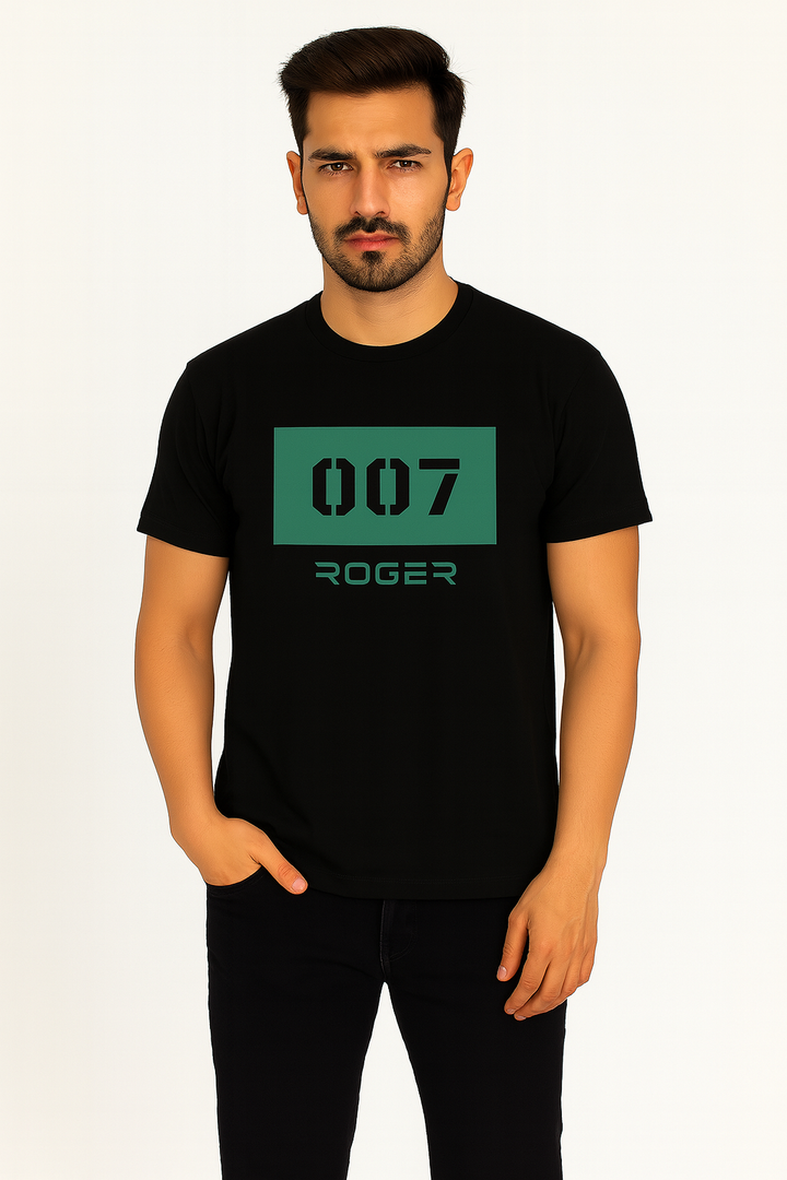 BLACK "007" PRINT T-SHIRT FOR MEN