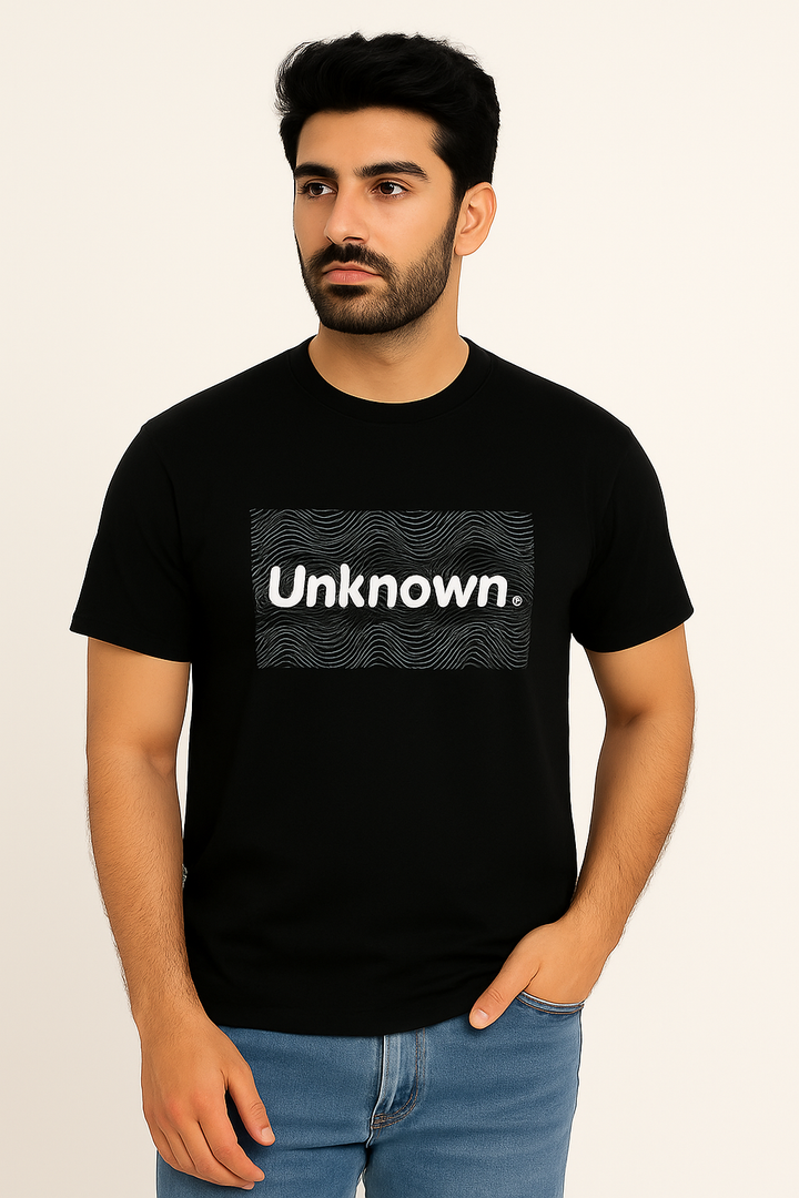 BLACK "UNKNOWN" PRINT T-SHIRT FOR MEN