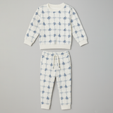 White Bow & Flowers Jersy Fabric Suit For Winters