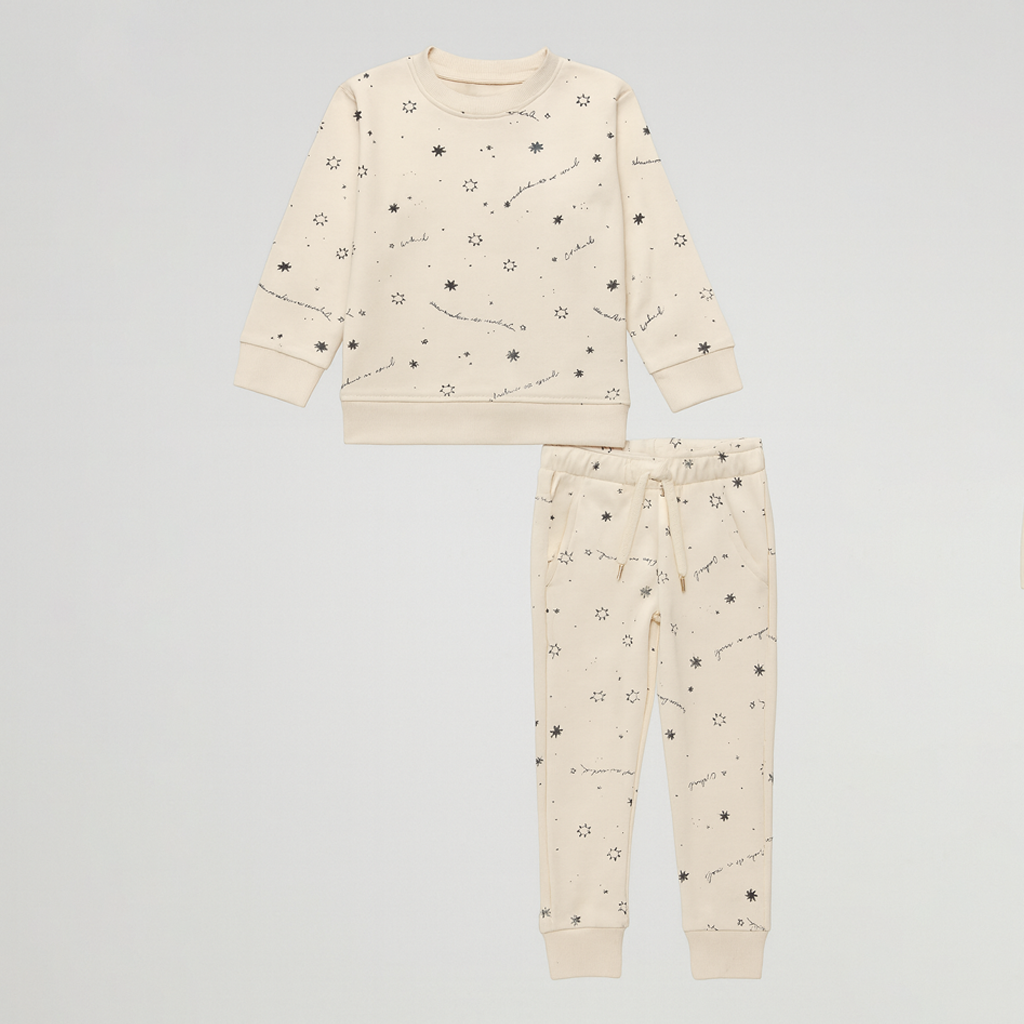 Cream Stars Print Jersy Fabric Suit For Winters