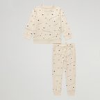 Cream Stars Print Jersy Fabric Suit For Winters