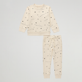 Cream Stars Print Jersy Fabric Suit For Winters