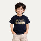 Navy Blue Trendy Lab Print Half Sleeves T-Shirt For Boys
