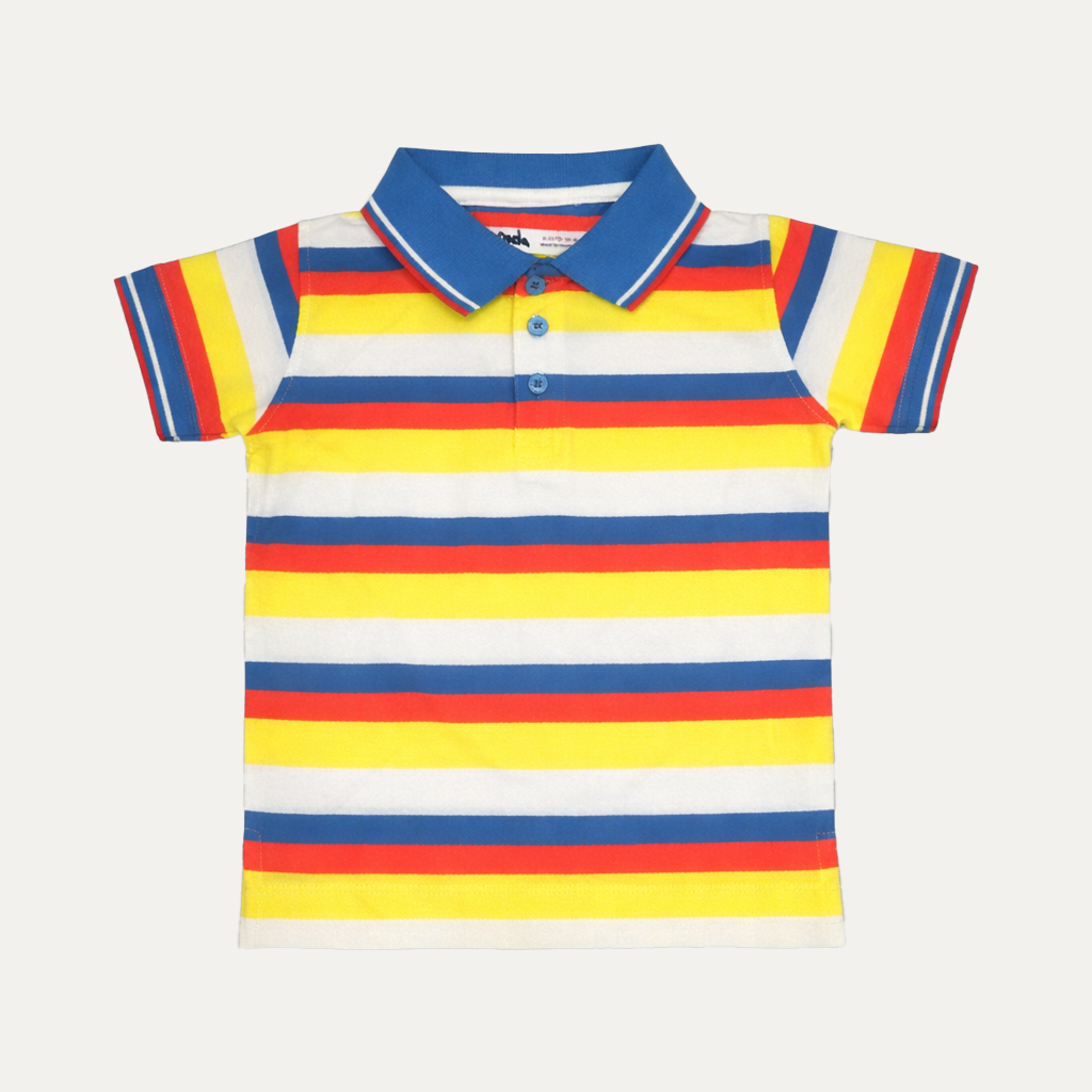 White Yellow Peach Stripes Polo For Boys Secondary image
