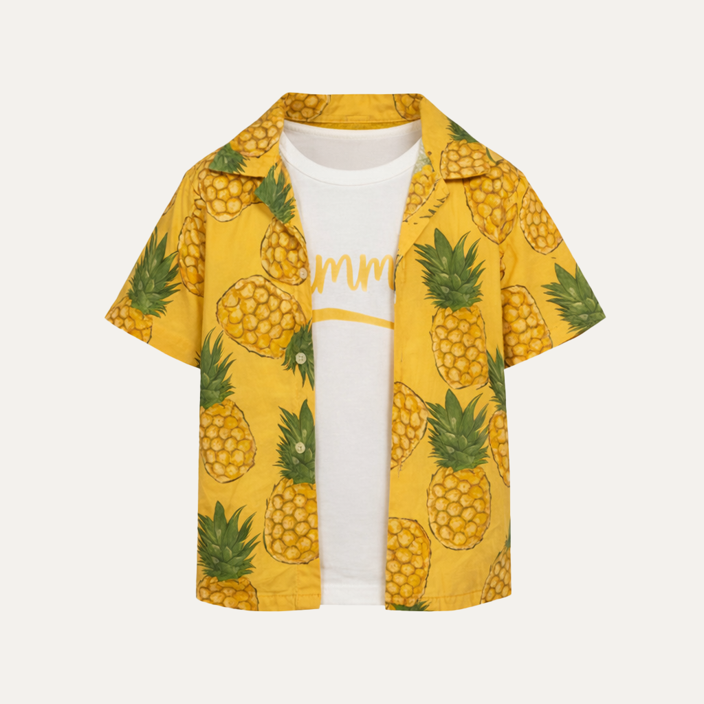 Mustard Pineapple Print Casual Shirt For Boys Secondary image