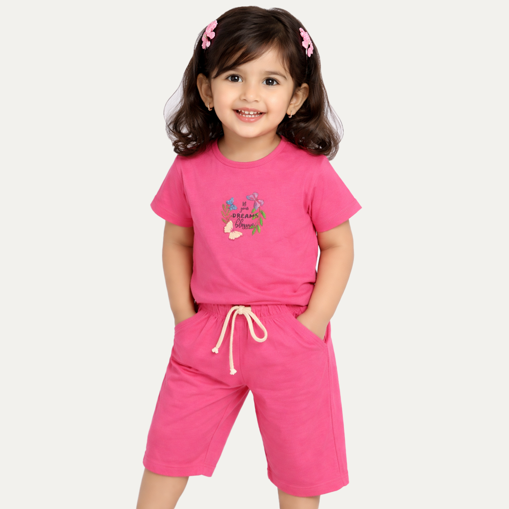 Pink Dreams Print Cotton Jersy Fabric Suit For Girls
