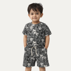 Grey Cartoon Print Cotton Jersy Suit For Boys