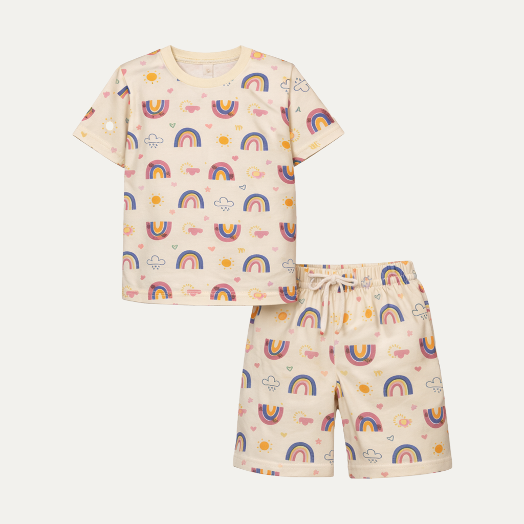 White Rainbow Print Cotton Jersy Fabric Suit For Girls Secondary image