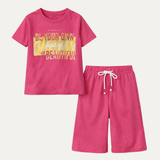 Pink Be Your Own Print Cotton Jersy Fabric Suit For Girls