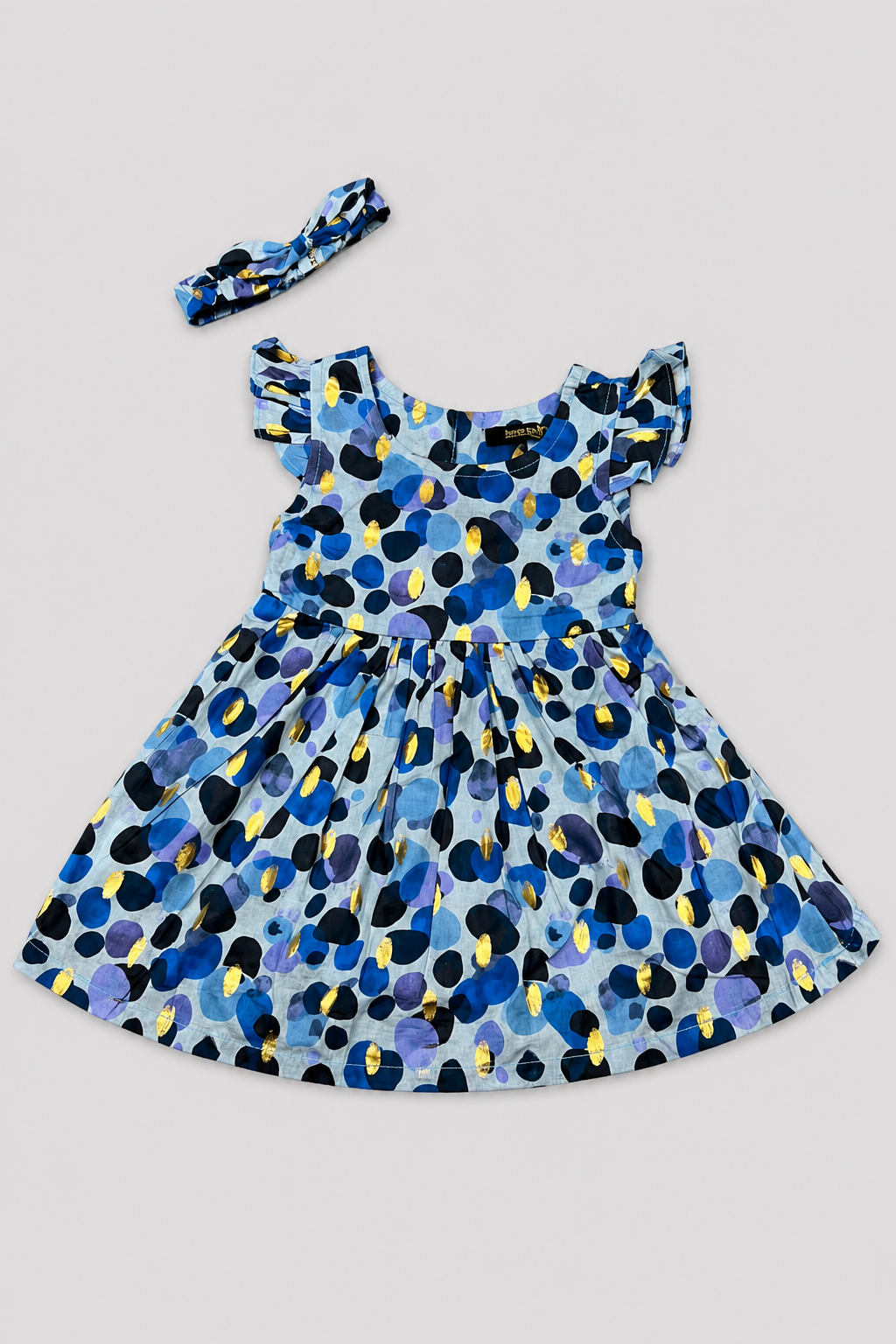 Blue Polka Dots Print With Hair Band Frock For Girls