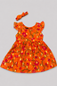 Orange Flowers Print With Hair Band Frock For Girls